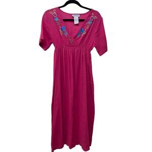 The Paragon‎ Floral Short Sleeve Surplice V-Neck Maxi Dress Pink Women's Small